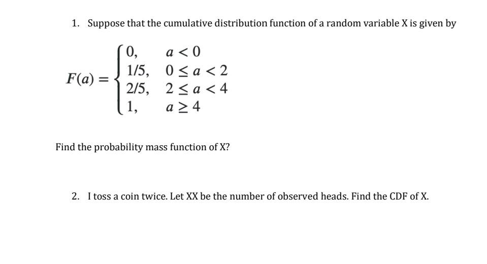 Solved 1. Suppose That The Cumulative Distribution Function | Chegg.com