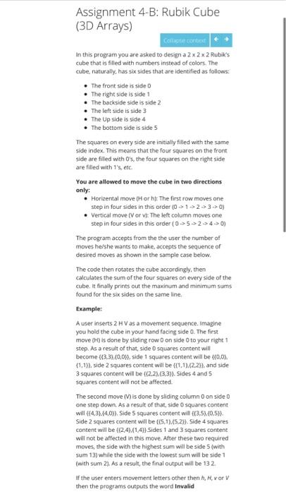 Solved Assignment 4-B: Rubik Cube (3D Arrays) |c Coate | Chegg.com
