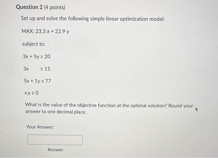 Solved Set up and solve the following simple linear | Chegg.com