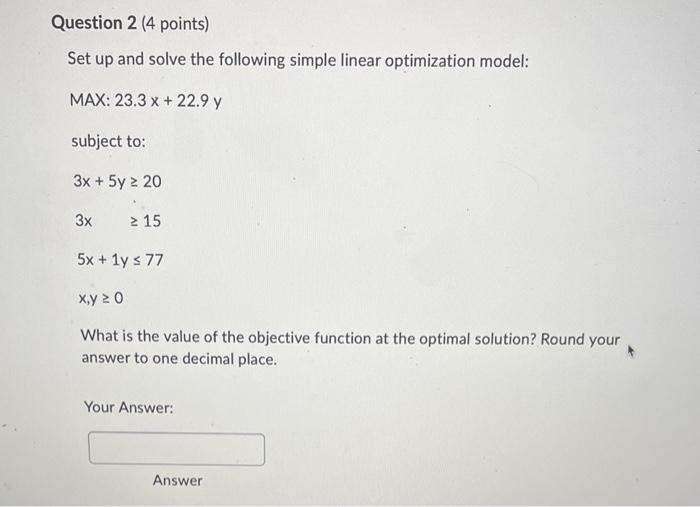 Solved Set Up And Solve The Following Simple Linear | Chegg.com