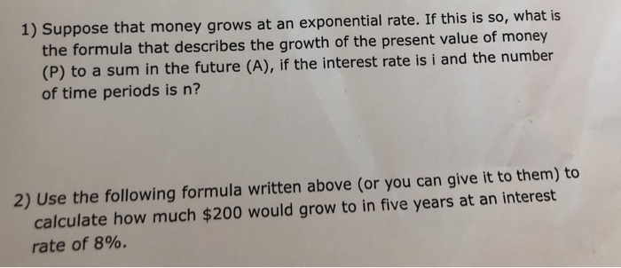 Solved 1 Suppose That Money Grows At An Exponential Rate