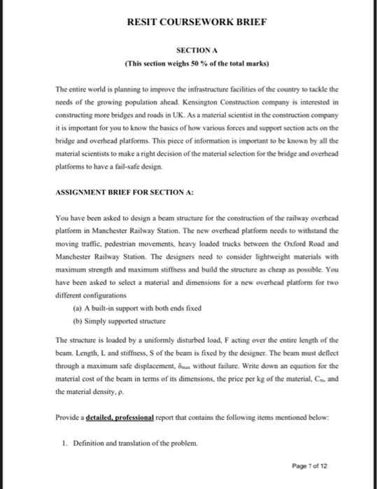 Solved RESIT COURSEWORK BRIEF SECTION A (This section weighs | Chegg.com