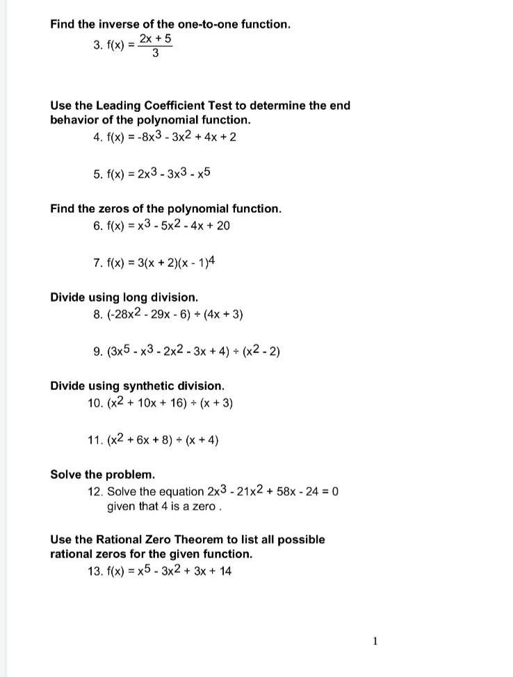 Solved Find The Inverse Of The One-to-one Function. 2x + 5 