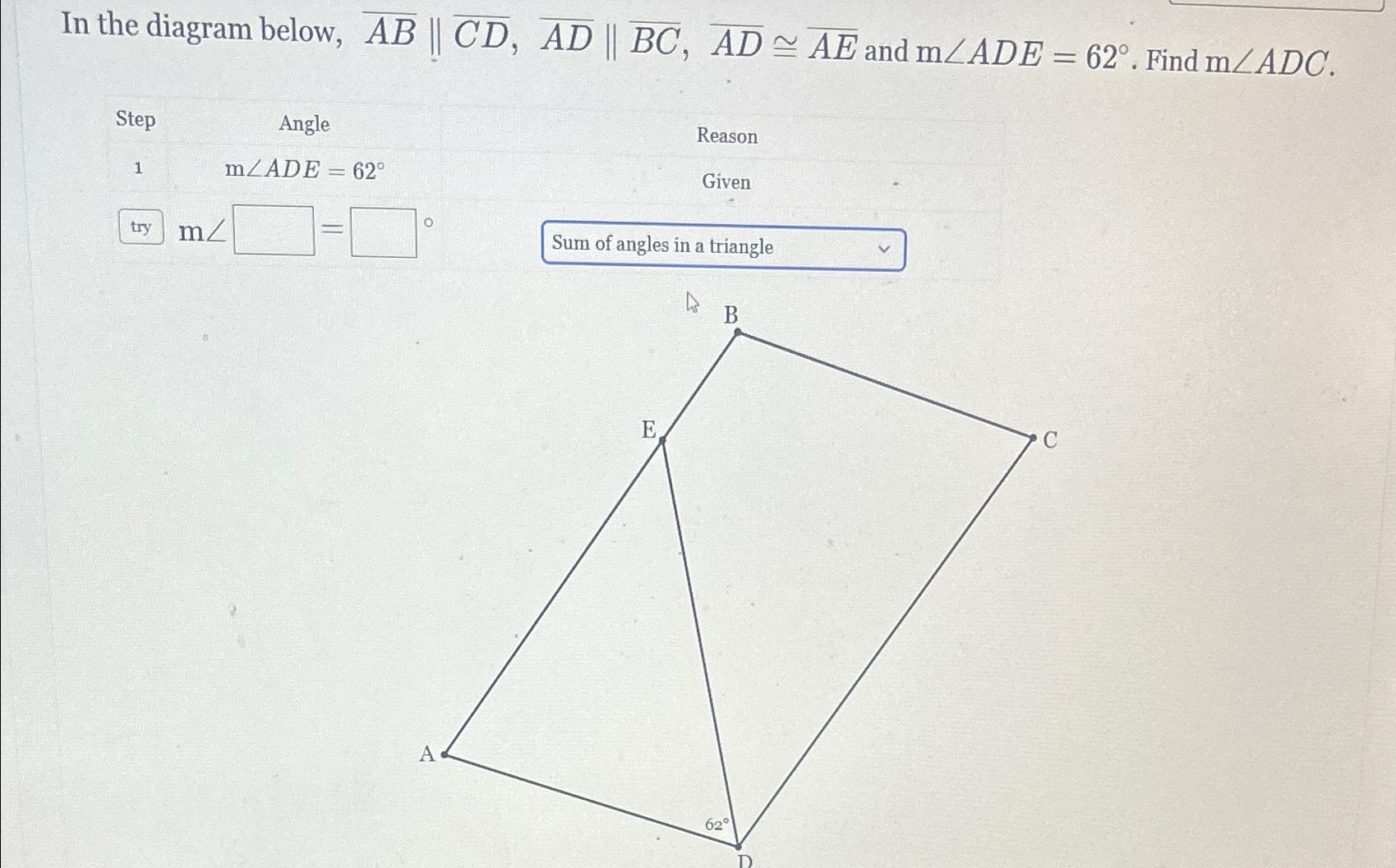 Solved In The Diagram Below, |)/(b|)/(b ﻿and M?ADE=62°. | Chegg.com