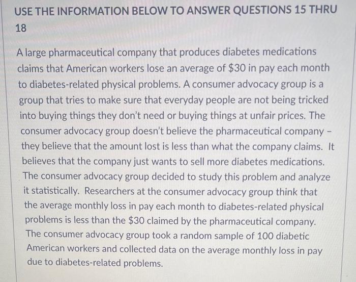 Solved USE THE INFORMATION BELOW TO ANSWER QUESTIONS 15 THRU | Chegg.com