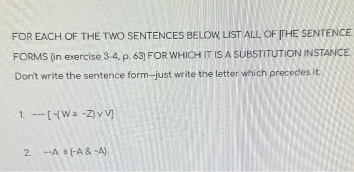 Solved FOR EACH OF THE TWO SENTENCES BELOW, LIST ALL OF ITHE | Chegg.com
