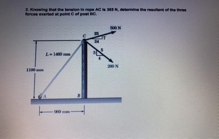 Solved 2 Knowing That The Tension In Rope Ac Is 365 N D Chegg Com