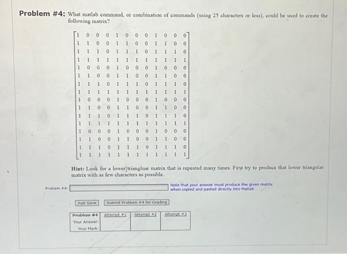 Solved Problem \#4: What matlab command, or combination of | Chegg.com