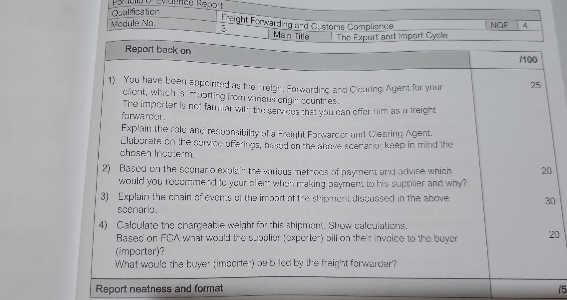 Solved Portfolio of Evidence 1 | Module 3.2: The Import | Chegg.com