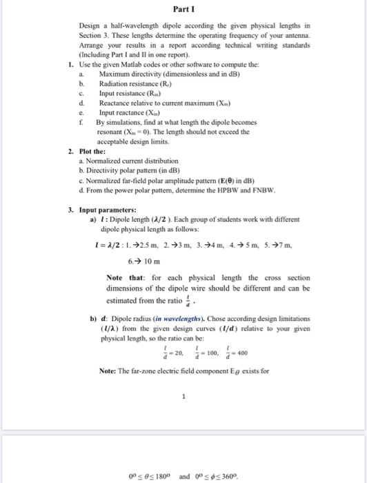 b. Part I Design a half-wavelength dipole according | Chegg.com