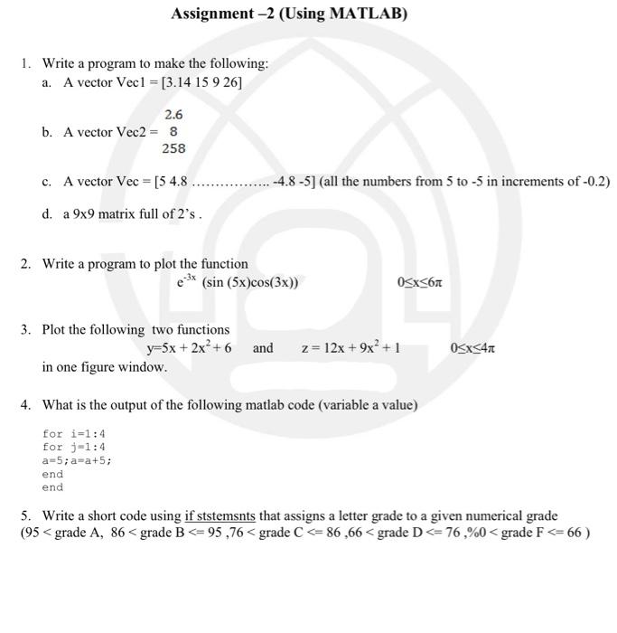 Solved Assignment -2 (Using MATLAB) 1. Write A Program To | Chegg.com