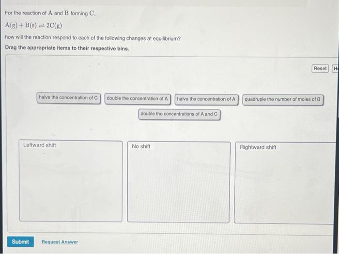 Solved For the reaction of A and B forming C. A(g) +B(s) - | Chegg.com