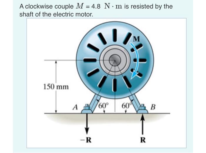 Solved A clockwise couple M = 4.8 N.m is resisted by the | Chegg.com