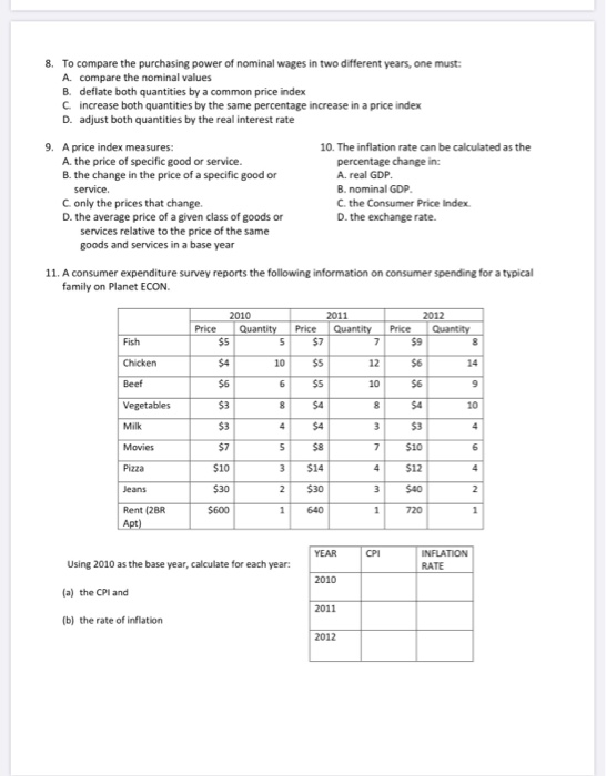 Solved 8. To compare the purchasing power of nominal wages | Chegg.com