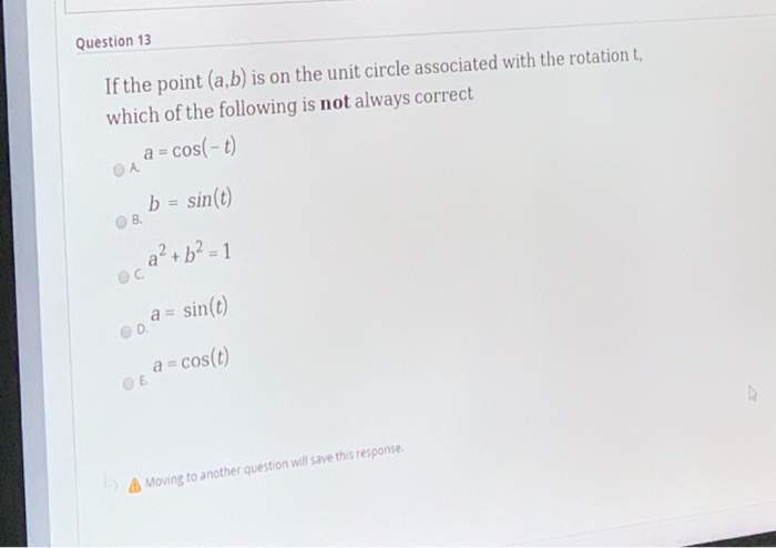 Solved Question 13 If The Point (a,b) Is On The Unit Circle | Chegg.com