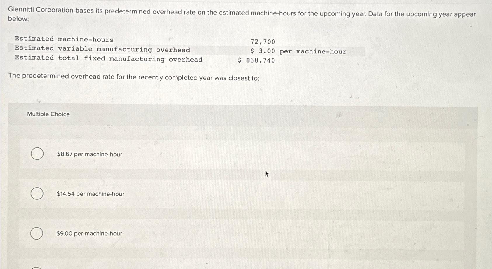 Solved Giannitti Corporation bases its predetermined | Chegg.com