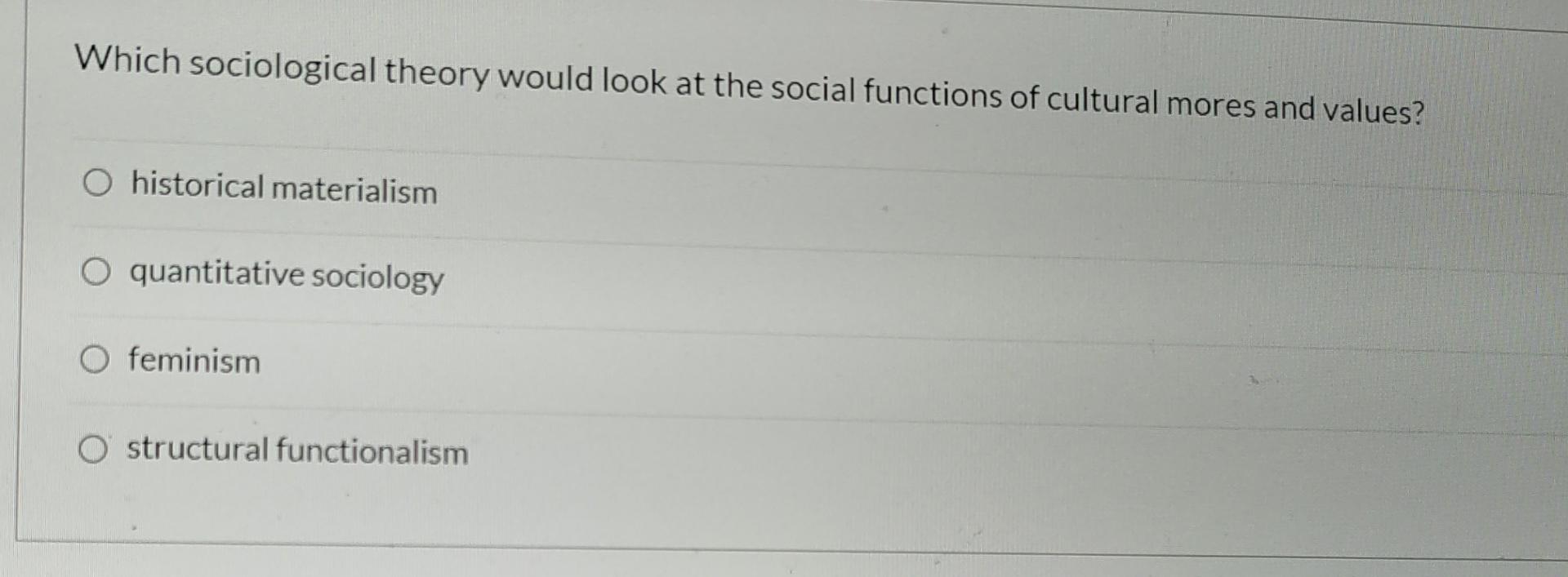 Which Sociological Theory Would Look At The Social | Chegg.com