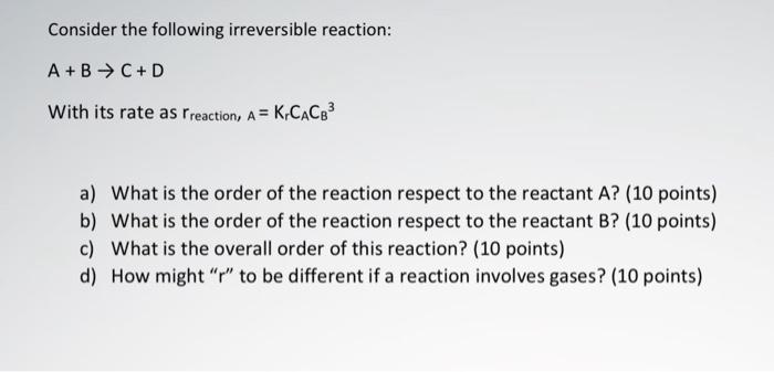 Solved Consider The Following Irreversible Reaction: A+B → | Chegg.com