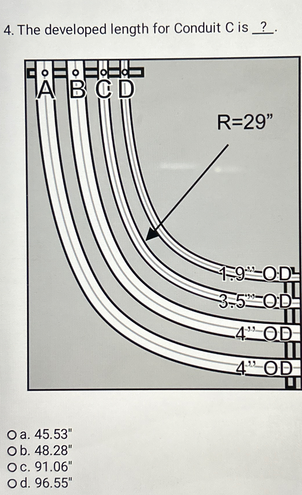 Solved The developed length for Conduit C ﻿is | Chegg.com