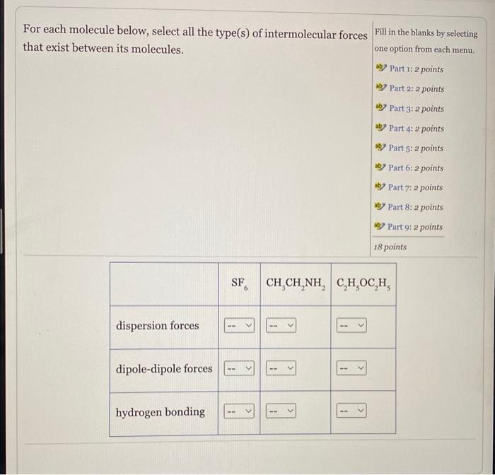 Solved For each molecule below, select all the type(s) of | Chegg.com