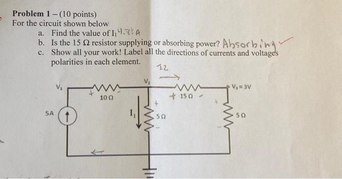 Solved Problem 1 -(10 points) For the circuit shown below a. | Chegg.com