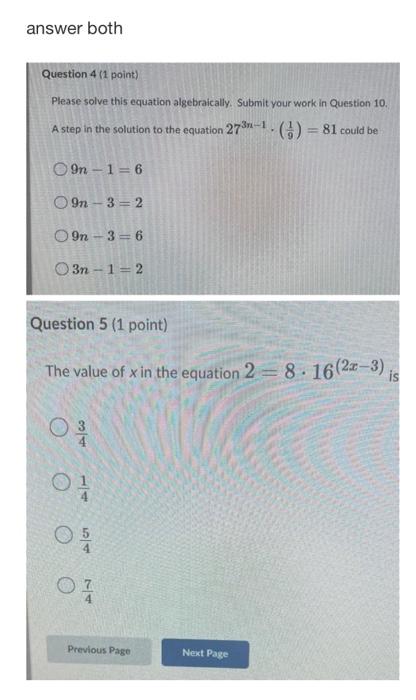 Solved Please solve this equation algebraically. Submit your | Chegg.com