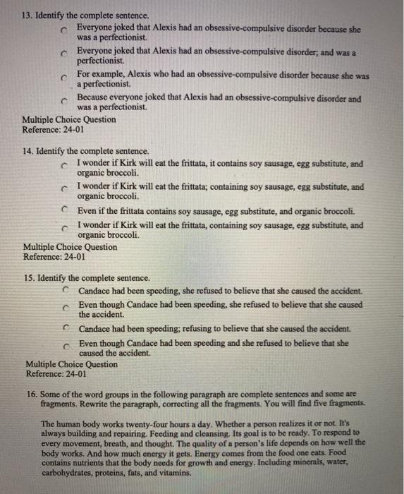 Solved Directions For Questions 2 To 10 Identify The Chegg