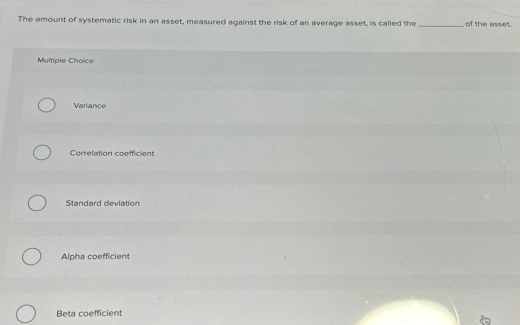 Solved The amount of systematic risk in an asset, measured | Chegg.com
