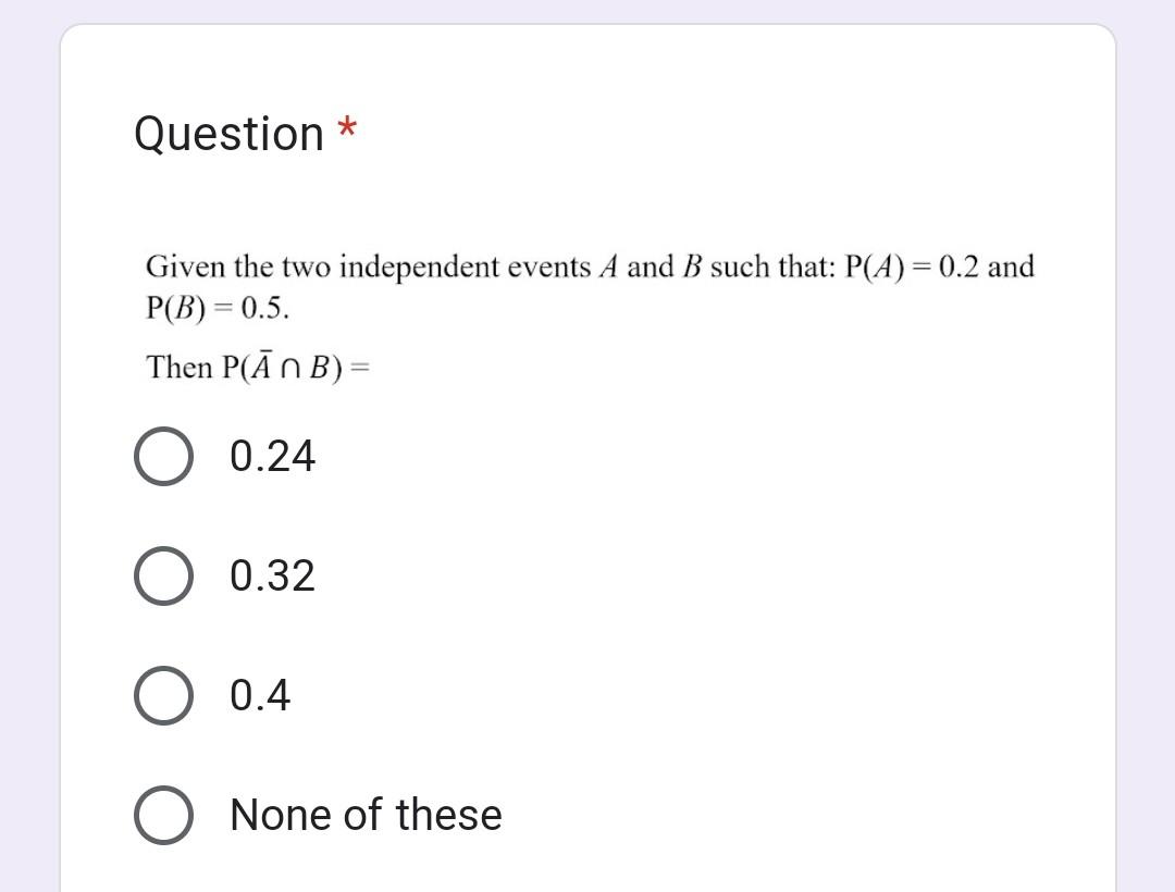 Solved Question * Given The Two Independent Events A And B | Chegg.com