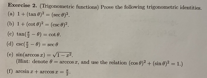 Solved Exercise 2 Trigonometric Functions Prove The Chegg Com