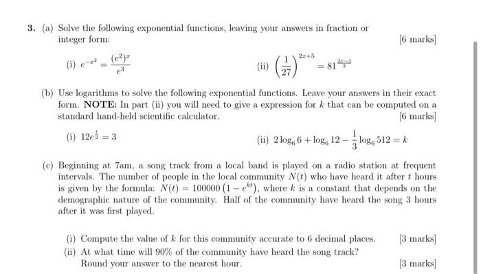 Solved (a) Solve the following exponential functions, | Chegg.com