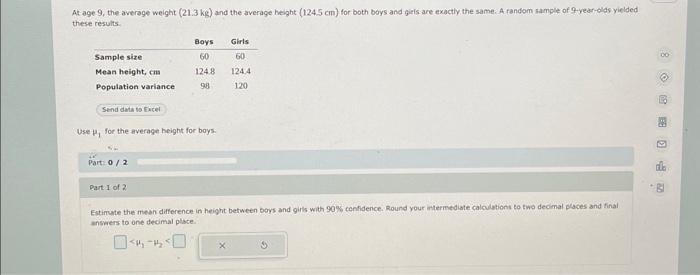 Solved At age 9 , the average weight (21.3 kg) and the | Chegg.com