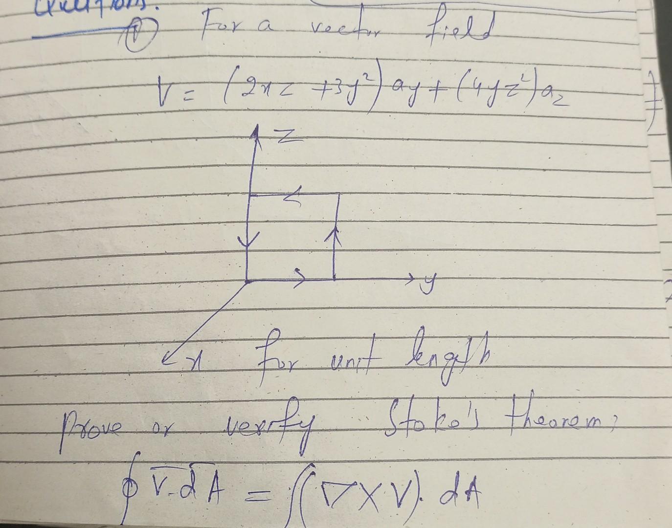 Solved (1) For a vector field V=(2xz+3y2)ay+(4yz2)az prove | Chegg.com