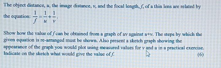 Image Distance Against Object Distance Graph Solved The object distance, u, the image distance, v, and | Chegg.com