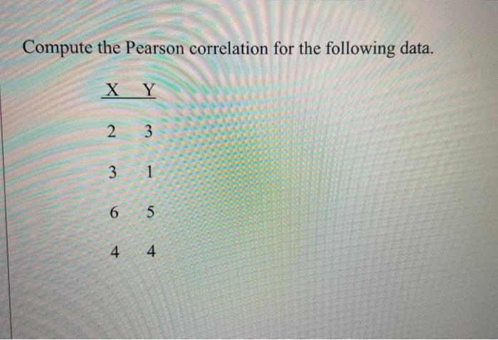 Solved Compute the Pearson correlation for the following | Chegg.com