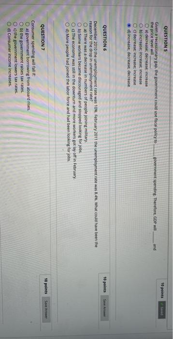 Solved QUESTIONS 10 points government spending. Therefore | Chegg.com
