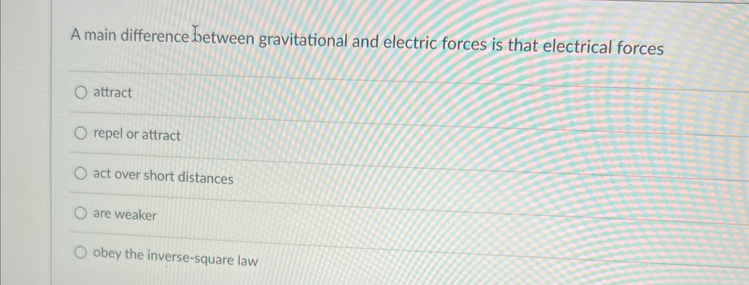 Solved A main difference hetween gravitational and electric | Chegg.com