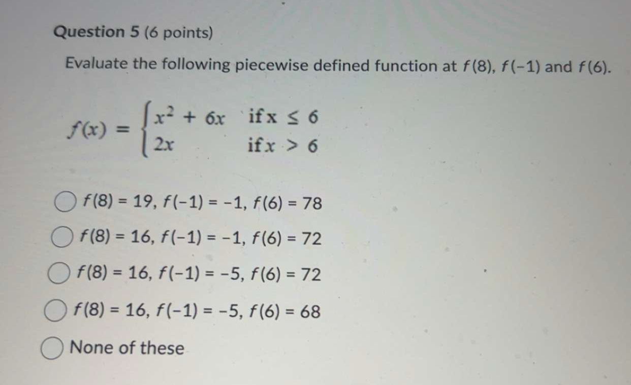 Solved Question 5 (6 ﻿points)Evaluate the following | Chegg.com