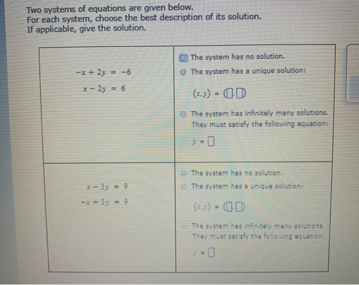Solved Two systems of equations are given below. For each | Chegg.com