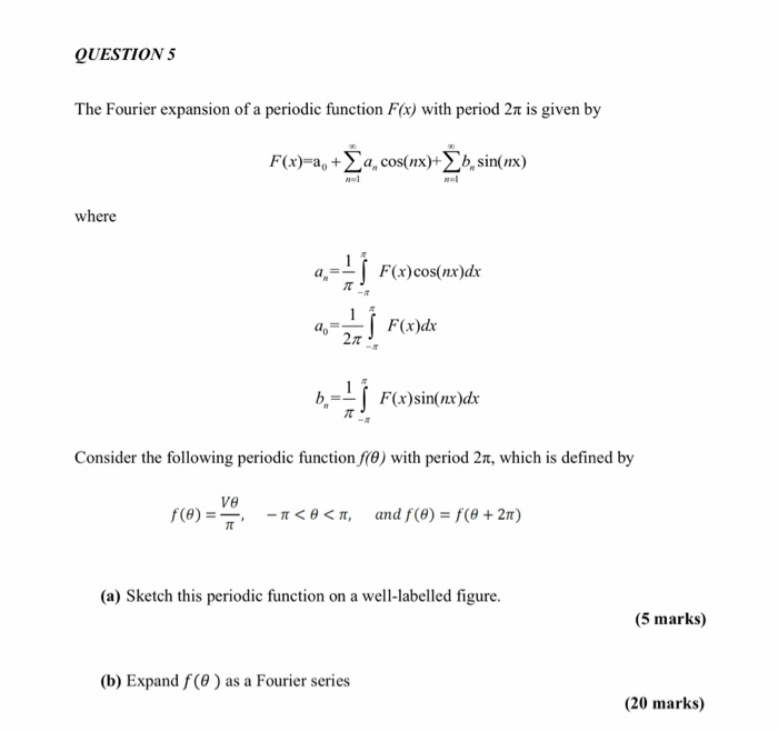 Question 5 The Fourier Expansion Of A Periodic Chegg Com