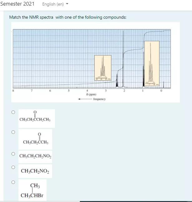 Solved Semester 2021 English (en) Match the NMR spectra with | Chegg.com