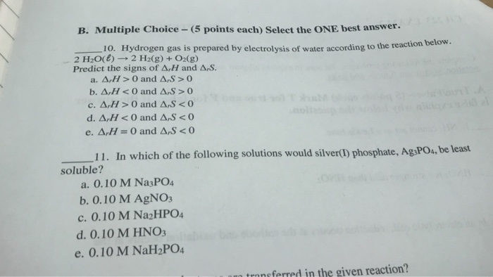 Solved B. Multiple Choice - (5 points each) Select the ONE | Chegg.com