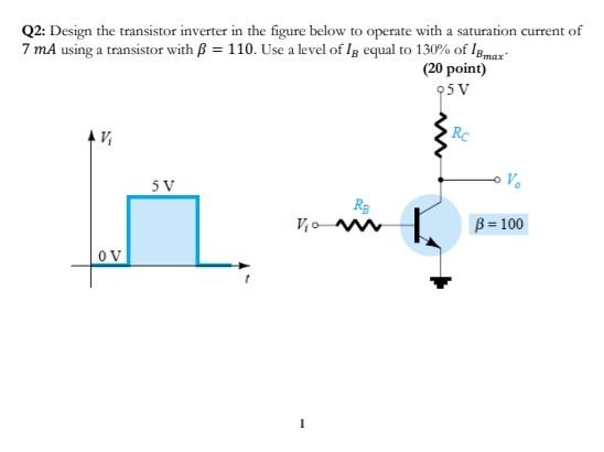 Solved Q2: Design the transistor inverter in the figure | Chegg.com