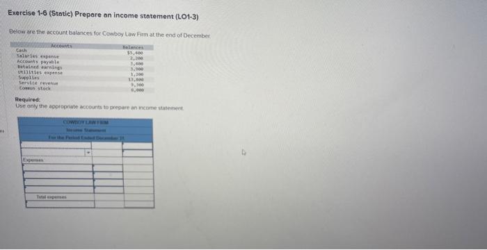 Solved Exercise 1-6 (Static) Prepare An Income Statement | Chegg.com