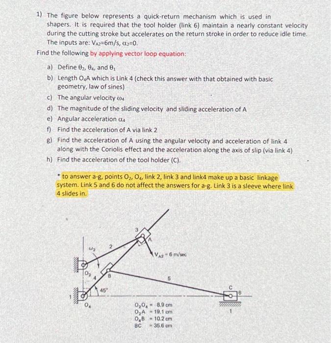 Solved 1) The figure below represents a quick-return | Chegg.com