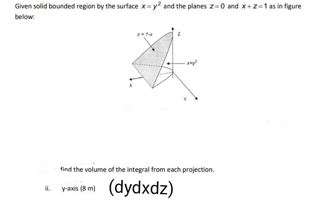 Solved Given solid bounded region by the surface x = y² and | Chegg.com