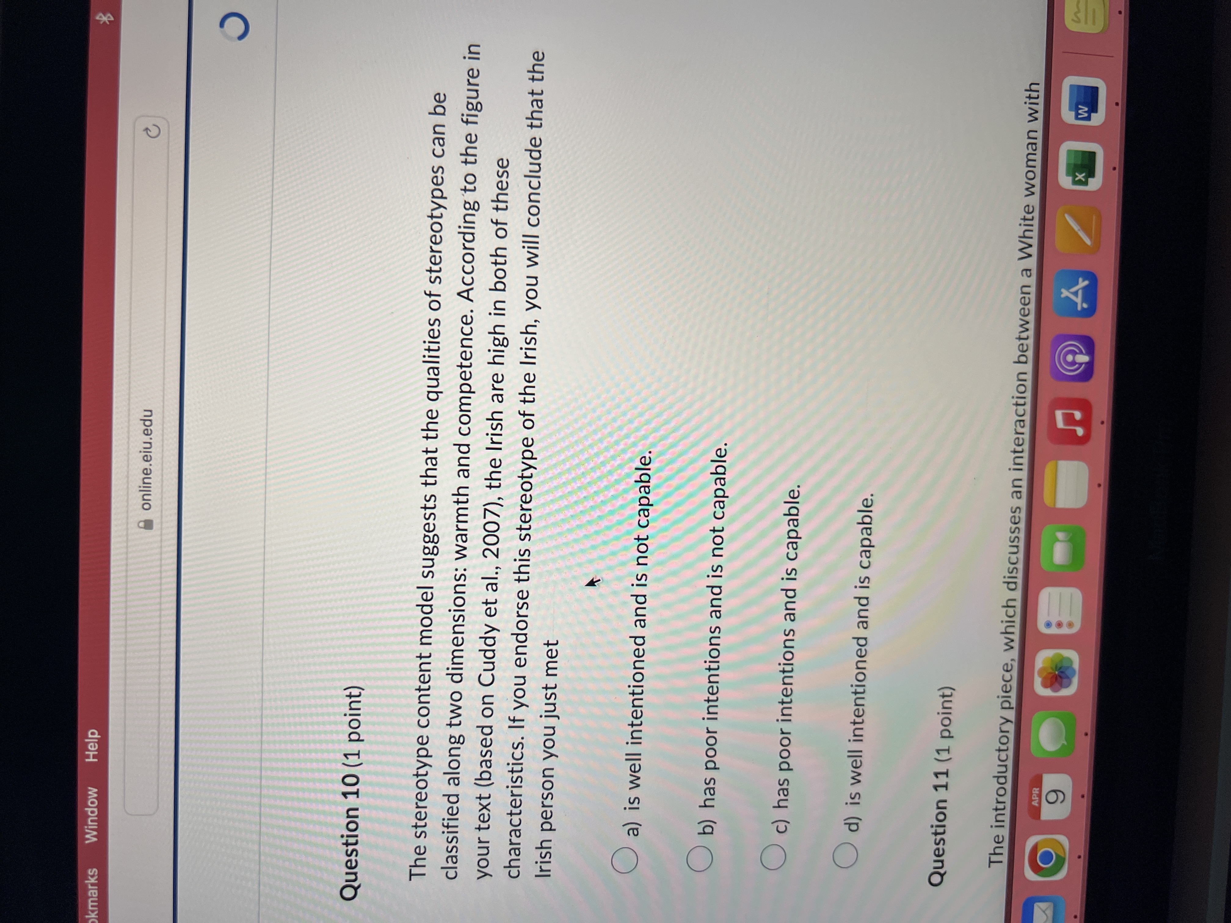 Solved Question 10 (1 ﻿point)The stereotype content model | Chegg.com