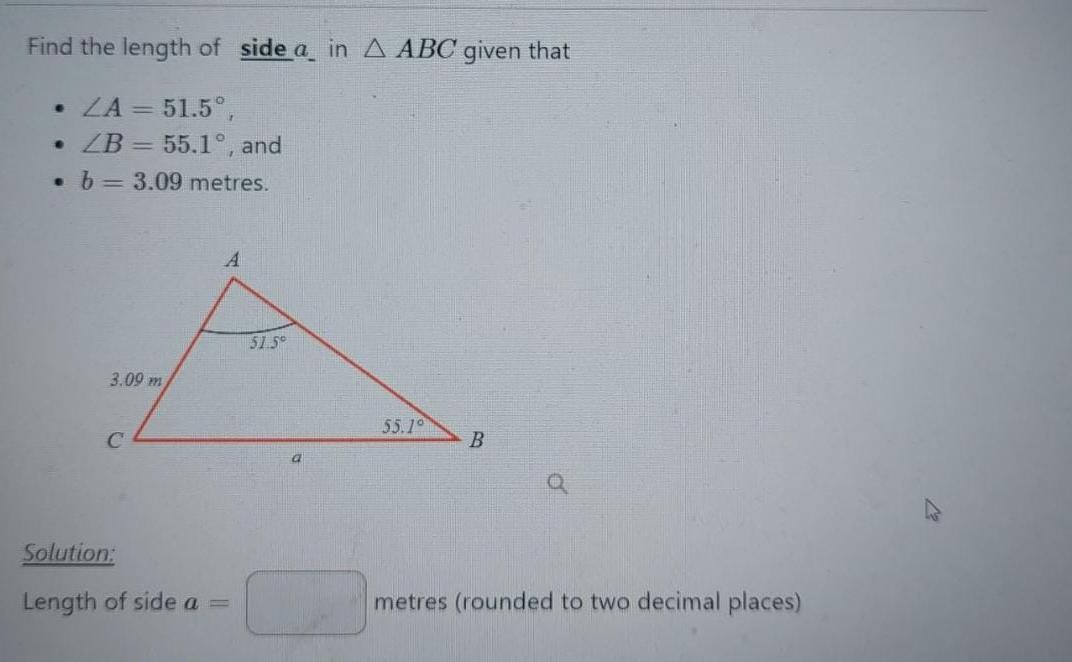 Solved Find the length of side a in A ABC given that ZA= | Chegg.com