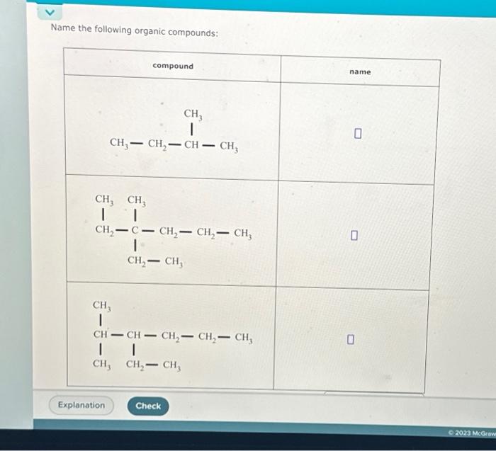 Solved Name the following organic compounds: | Chegg.com