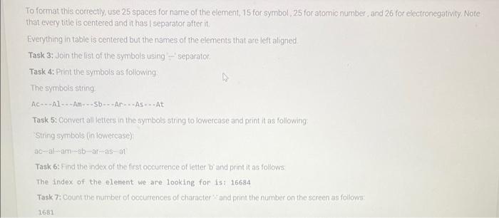 Solved Task 1: Given a atring ol chemical elements called | Chegg.com